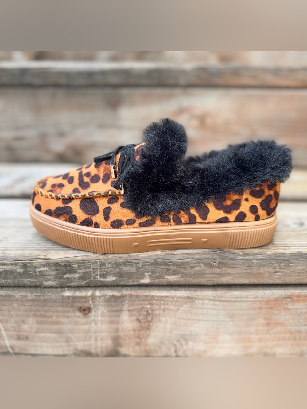 Brand New Leopard Print Platform Faux Fur Moccasin Slippers 6.5/7 🐆